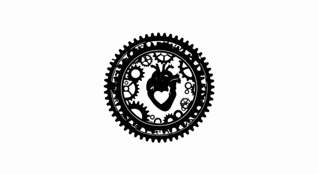 Intricate mechanical heart with gears, symbolizing life, technology, and complex systems.