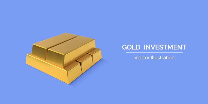 A banner with a realistic stack of gold bars stacked on top of each other.