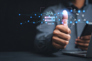 protection with 2Fa, Two-Factor Authentication, Cybersecurity privacy protect data. internet network security technology. Encrypted data. Personal online privacy. Cyber hacker threat. © Nathaniel