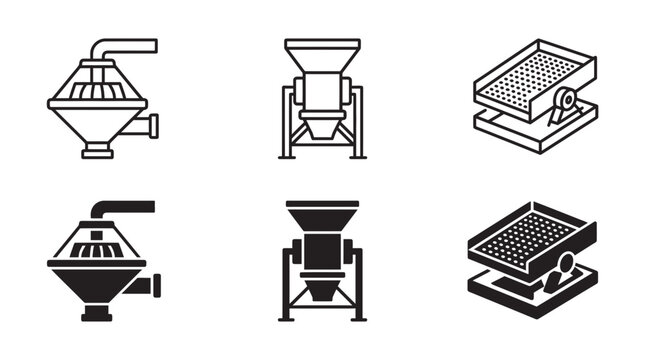 Collection of icons for industrial machinery and equipment with industry machinery equipment technical