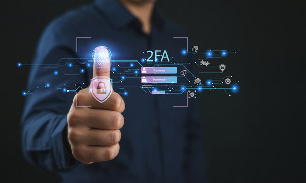 protection with 2Fa, Two-Factor Authentication, Cybersecurity privacy protect data. internet network security technology. Encrypted data. Personal online privacy. Cyber hacker threat.
