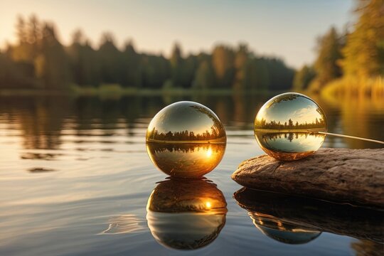 Fishing float bobbing on calm lake