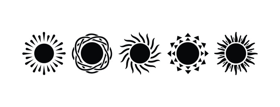 Sun Icon Set &ndash; Silhouette Vector Collection for Weather, Energy, and Graphic Design