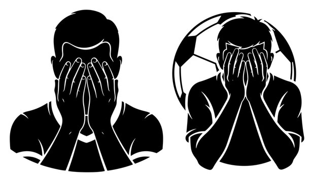 Soccer player covering face with hands in despair after losing match vector illustration