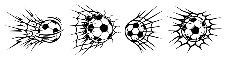Football hitting goal net with dynamic motion lines vector set © Wuszu