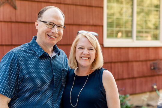 Happy mature couple smiling outdoors