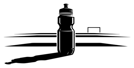 Sports water bottle on soccer field in minimalist black and white vector style © Wuszu