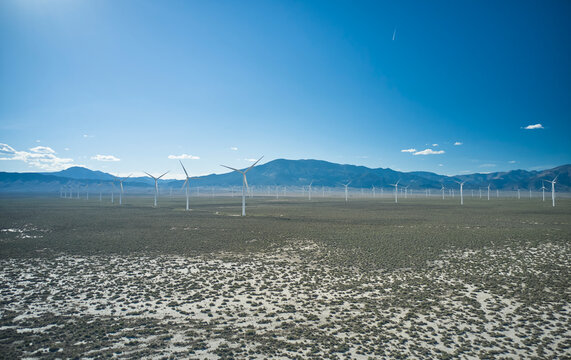 A vast wind farm generating power in the desert