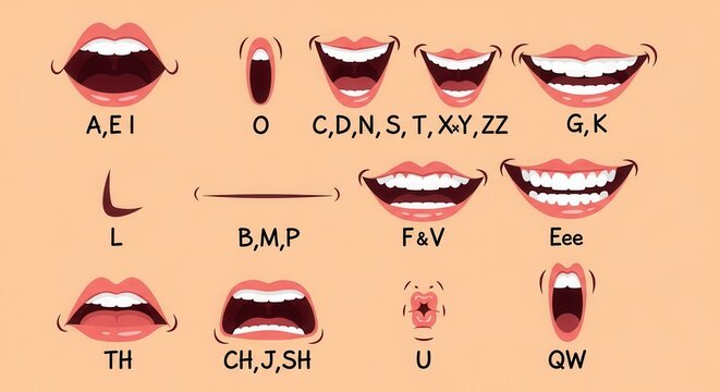 Mouth Animation Lip Sync Set with Phonemes and Visemes for Character Design and Speech Synchronization