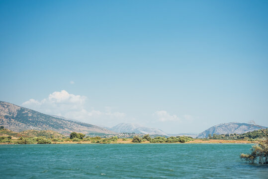 Wide landscape over Lake Butrint in southern Albania