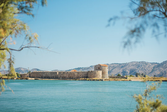 Venetian castle on Lake Butrint in southern Albania