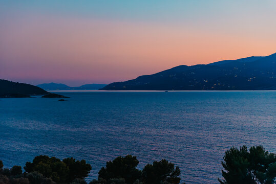 Blue hour seascape towards Corfu island from Albania