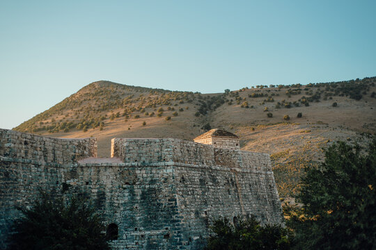 Porto Palermo Castle against mountain landscape in Albania