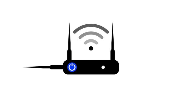 Black Router and wi-fi signal symbol icon isolated on white background. Wireless ethernet modem router. Computer technology internet.