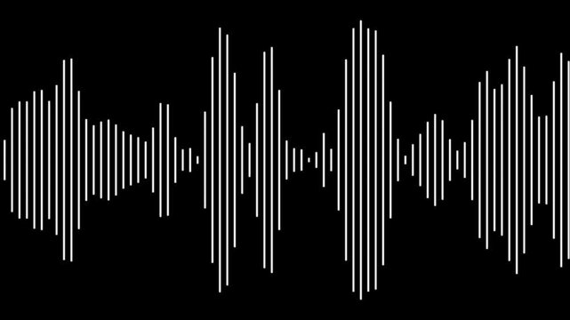 Sound wave animation black bars black background, Visualization sound graphic element. audio wave or frequency digital animation, podcast audio lines, sound waves rhythm isolated on black background.