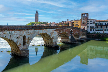 Naklejka premium The Ponte Pietra bridge over the Adige River in Verona, Italy