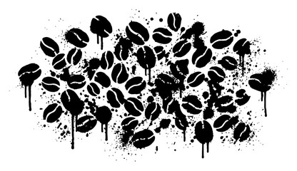 Coffee beans group with ink splatters and paint drips in grunge street art style © Wuszu