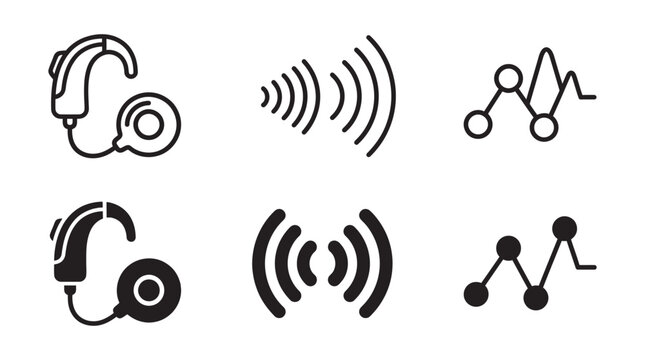 Hearing aid with sound waves and audiogram graph icons hearing loss audiogram technology soundwave