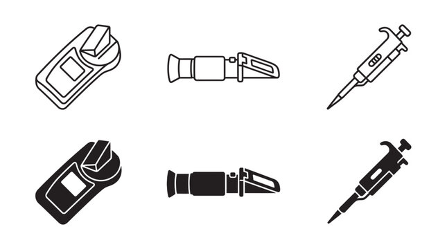Laboratory equipment icons: refractometers and pipettes with refractometer laboratory equipment measurement