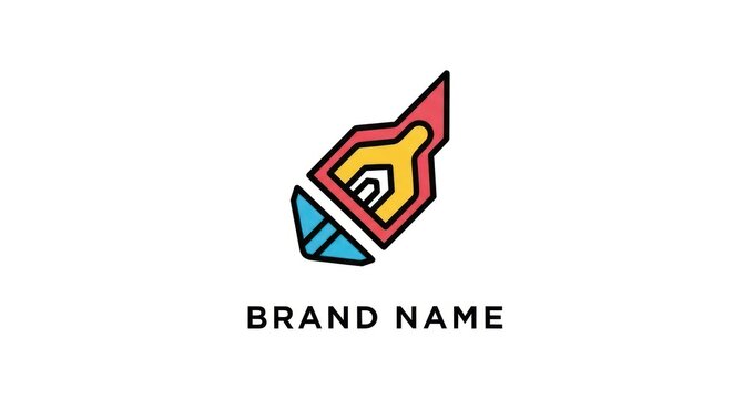 Abstract geometric rocket ship logo with vibrant primary colors