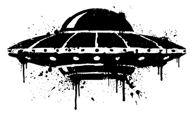 Flying saucer UFO unidentified flying object with ink splatters grunge style © Wuszu