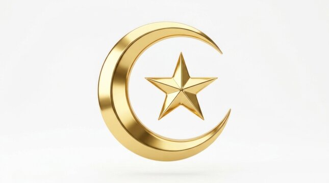 Golden crescent moon and star symbol.