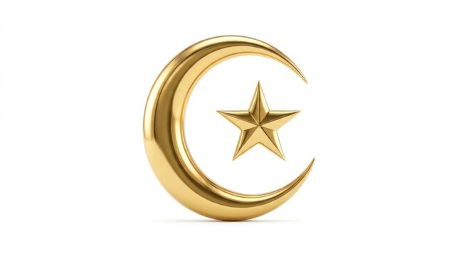Gold Crescent Moon with Star Symbol.