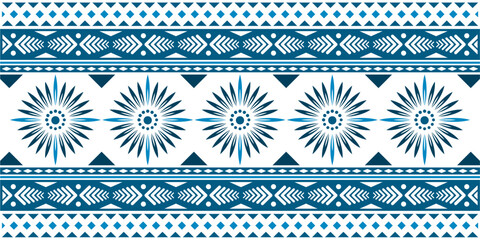 Seamless Ethnic Pattern with Geometric Motifs and Floral Elements © Irullimin