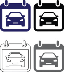 Obraz premium Car on calendar vector illustration in flat and line art styles for rent service appointment.