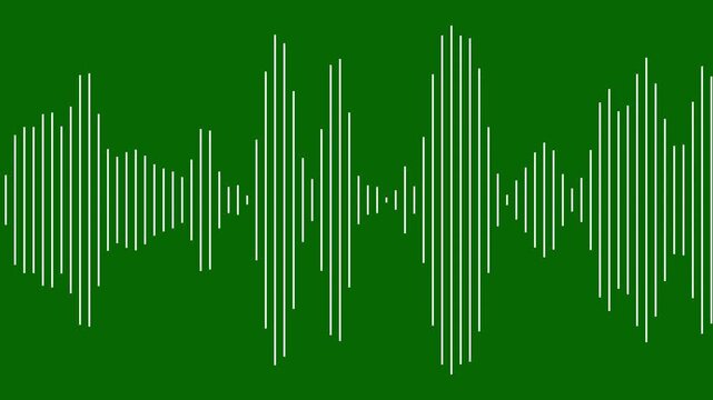 Sound wave animation black bars green background, Visualization sound graphic element. audio wave or frequency digital animation, podcast audio lines, sound waves rhythm isolated on black background.