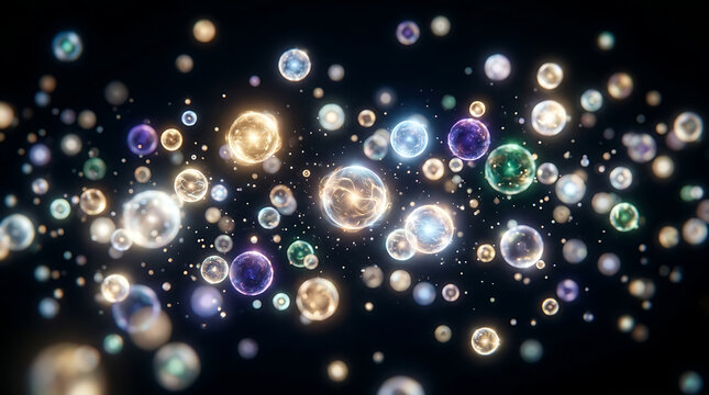 Glowing orbs floating in space with vibrant colors
