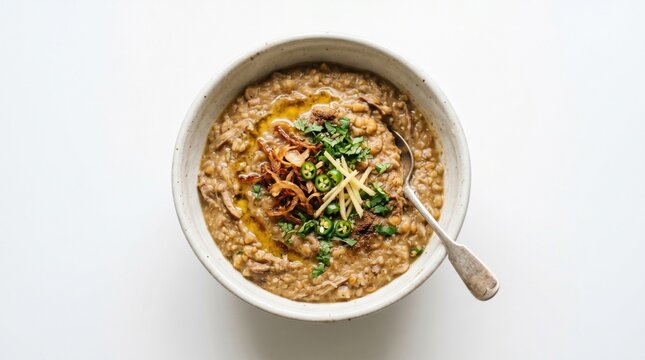 Delicious bowl of creamy soup with herbs.