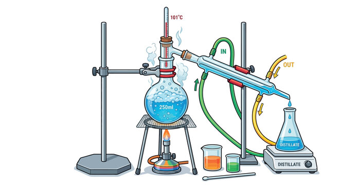 Laboratory Glassware Setup For Distillation Vector Illustration