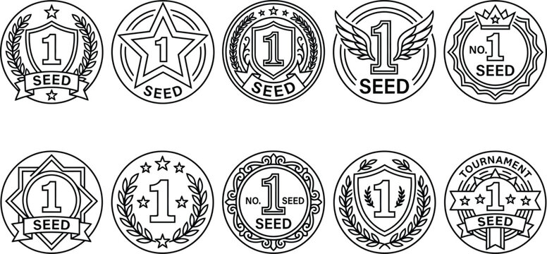 Selection of number one seed badge linear vector icons for sports tournaments and athletic competitions with ranking symbols.