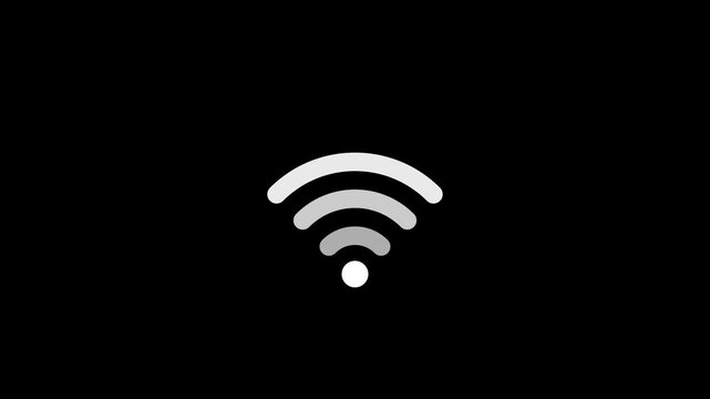 Smooth Wi-Fi connection signal animation.Wi-fi symbol animated, white icon on black transparent background.