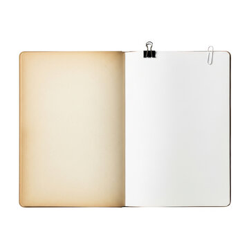 Open and closed notebooks on a wooden surface isolated on transparent background