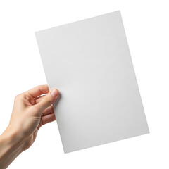 Fototapeta premium Person holding a blank white paper sheet isolated on transparent background