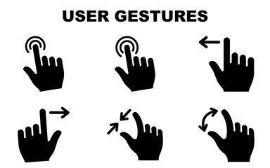 Obraz premium User gestures icon set with tap, swipe, pinch and rotate hand signs