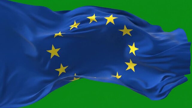 Flag of the european union waving against a green screen background