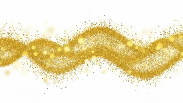 Golden glitter stream flowing gracefully across a plain background