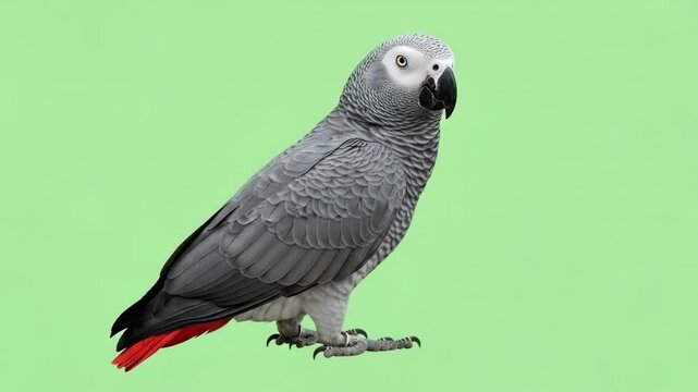 Graceful grey african grey parrot standing poised and alert