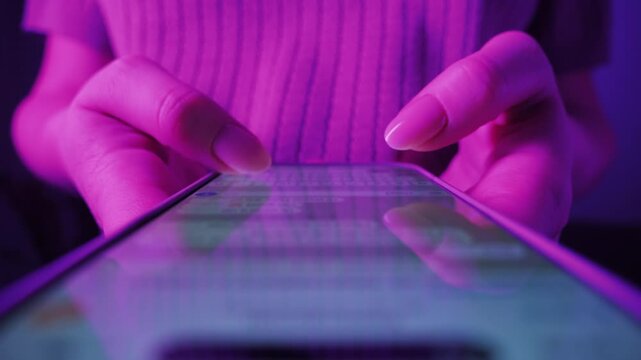 Close-up of hands with phone, teenager spends time on social networks, reads news, chats with friends. High quality 4k footage