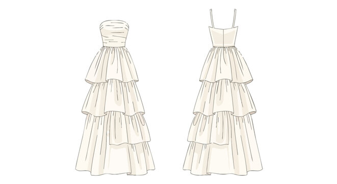 evening dress technical drawing Evening Dress Flat Sketch | Fashion Technical Drawing | Technical Dress Flat Drawing | Ai Fashion Drawing | CAD Vector Ai