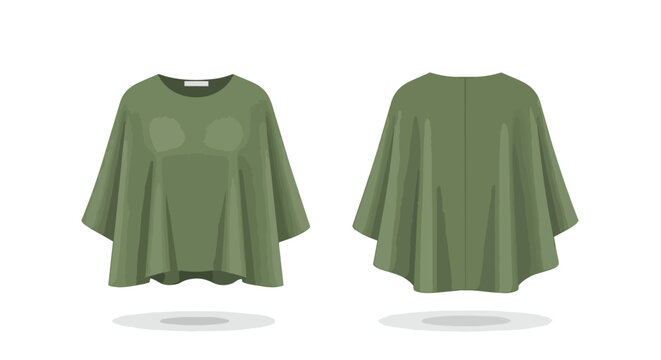 Casual Green Women's Cape Style Poncho Blouse Template with Front and Back View
