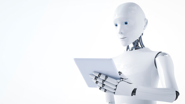 3D Rendering, Robot holding laptop