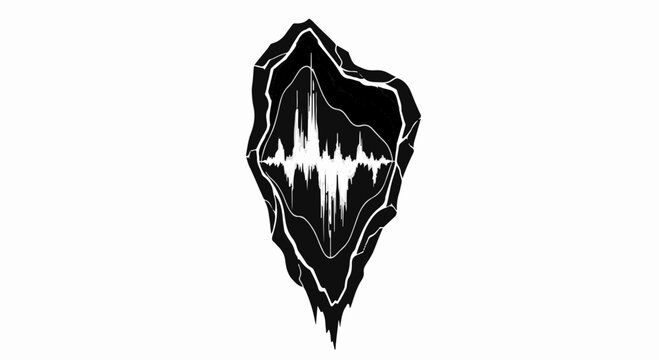 Abstract waveform graphic symbolizing sound and energy within a dark, organic shape.