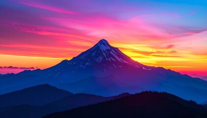 Fototapeta premium Mountain peak standing against vibrant sunset sky