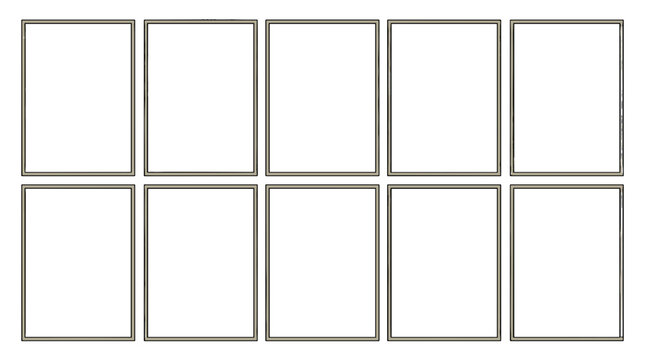 Set of ten empty photo frames arranged in a grid