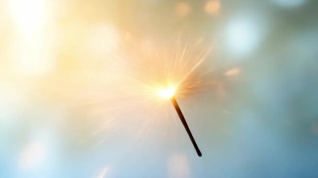 Sparkler Celebration: A single sparkler ignites, casting a warm glow and a cascade of glittering sparks against a soft, dreamy bokeh background. Evokes a sense of magic and festivity.