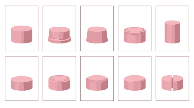 Set of pink cylindrical objects with rounded edges